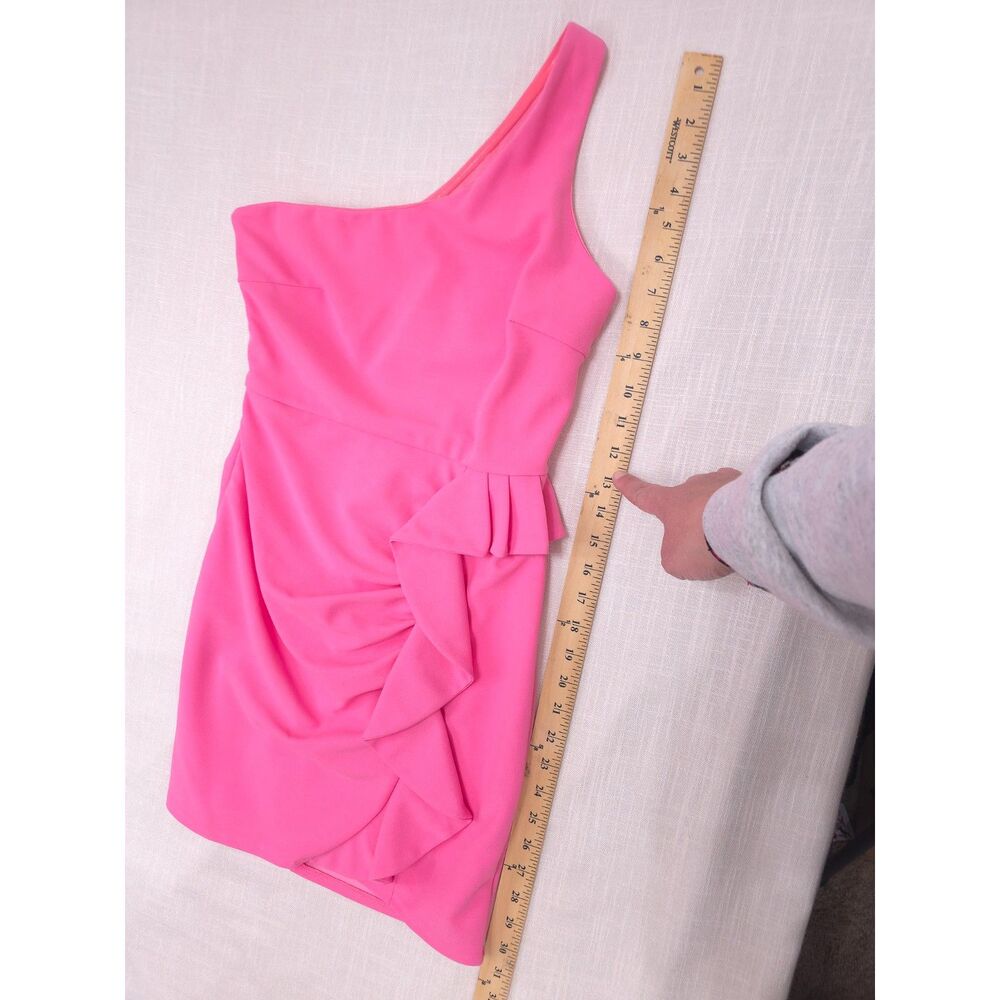 Hot Pink One Shoulder Ruffle Flamenco Mini Dress S Barbie Party Night Out Rush - Picture 10 of 11